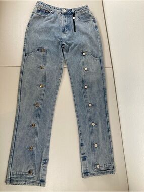 Maniere De Voir Button Down Overlay Women's Jeans Light Blue Denim Sz 8